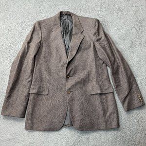 Christian Dior Blazer 44L Brown Blue Herringbone Wool Sport Coat Jacket Tweed